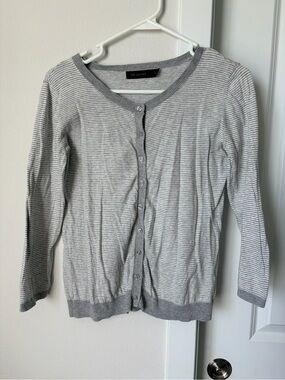 The Limited Cardigan Gray White Striped Size Medium Sweater Office Casual